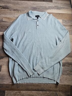 Magaschoni Man Long Sleeve Polo Collar Shirt Light Blue Large